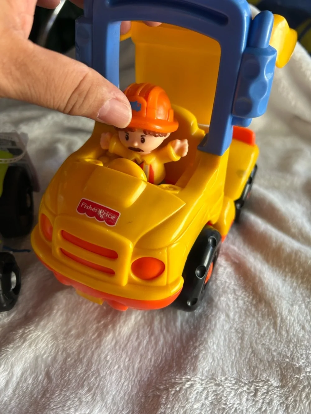 Fisher-Price Bright Yellow Dump Truck with Green Ride-On Car